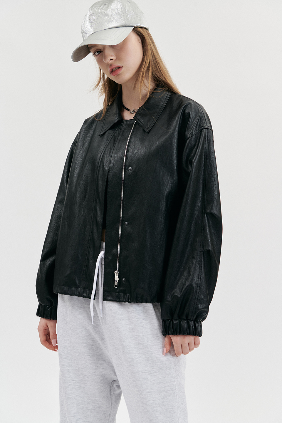 FAUX Leather Overfit Blouson in Black