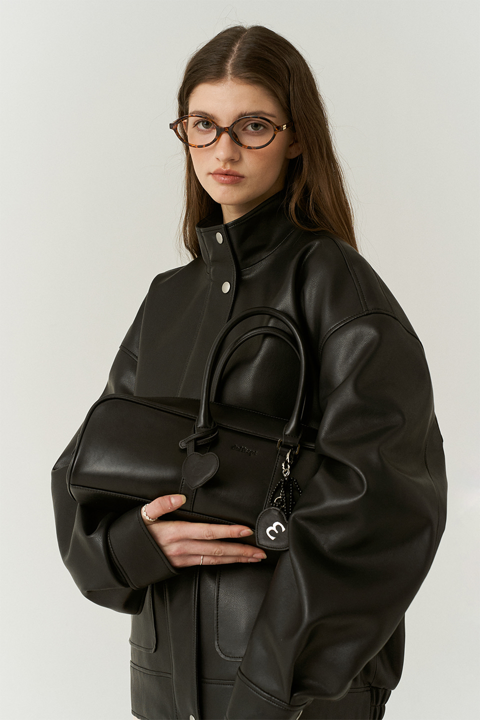 Vegan Leather Bowling Bag in Black