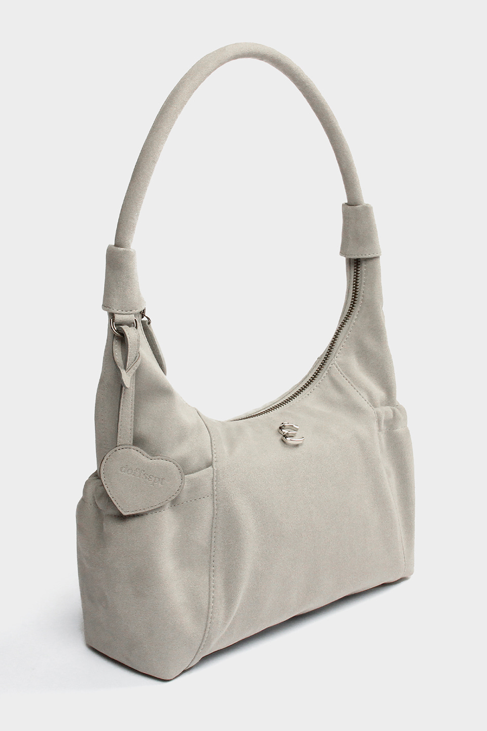 Suede Round Hobo Bag in Light Grey