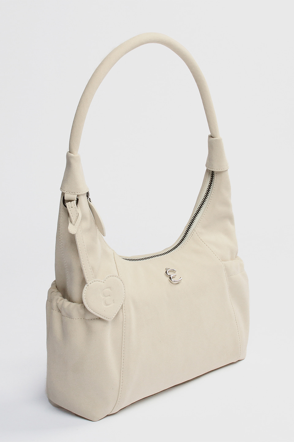 Suede Round Hobo Bag in Ivory